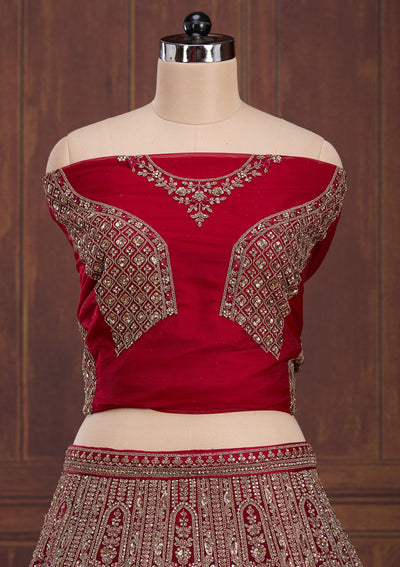 Maroon Cording Net Readymade Lehenga-Koskii
