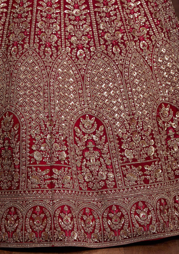Maroon Cording Net Readymade Lehenga-Koskii