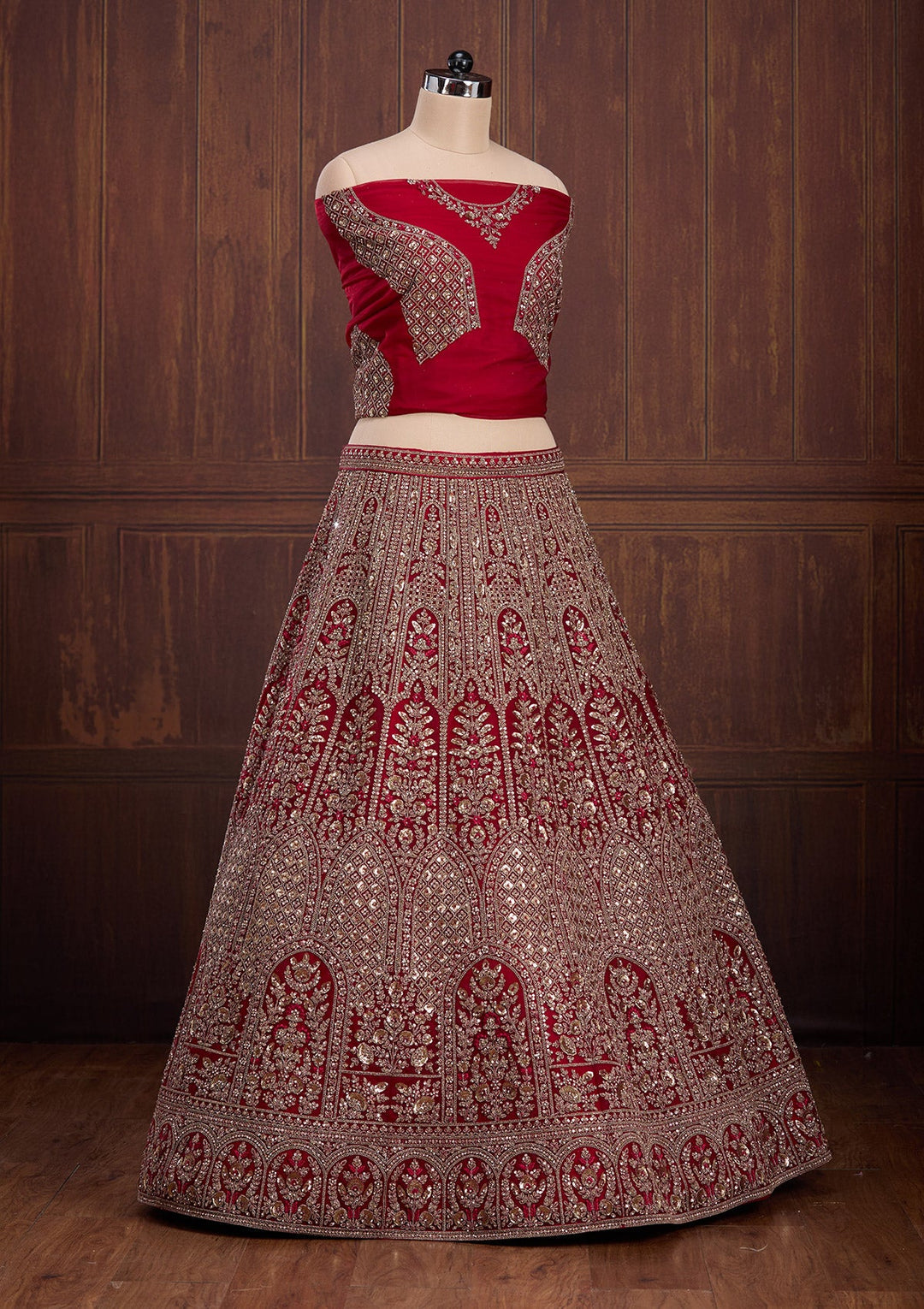 Maroon Cording Net Readymade Lehenga-Koskii