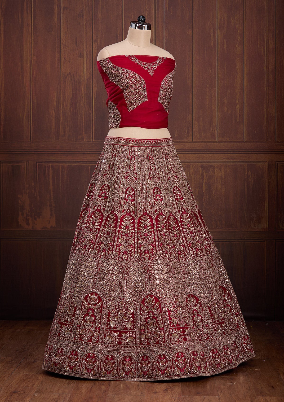 Maroon Cording Net Readymade Lehenga-Koskii