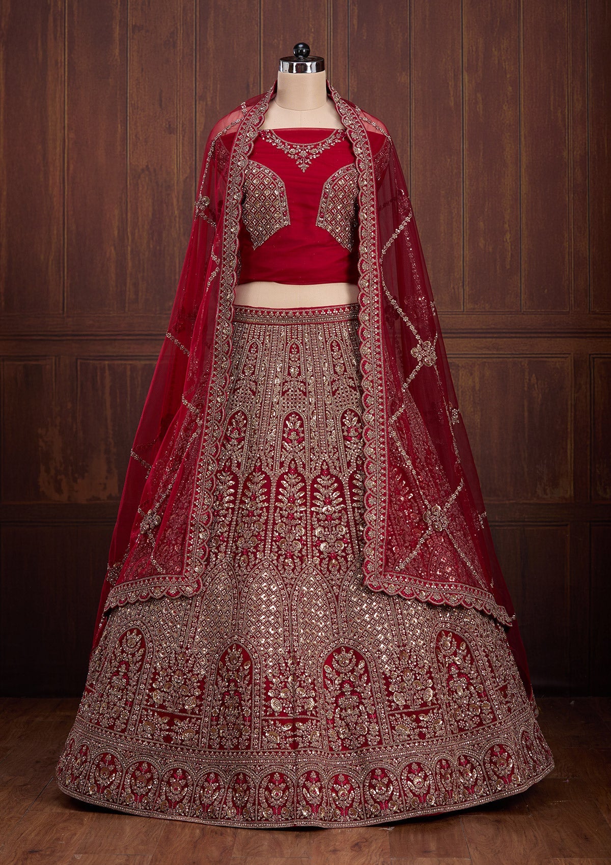 Maroon Cording Net Readymade Lehenga-Koskii