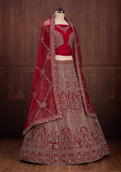 Maroon Cording Net Readymade Lehenga-Koskii