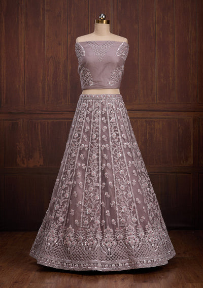 Lavender Cording Net Readymade Lehenga-Koskii