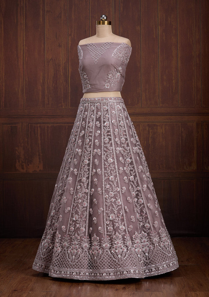 Lavender Cording Net Readymade Lehenga-Koskii