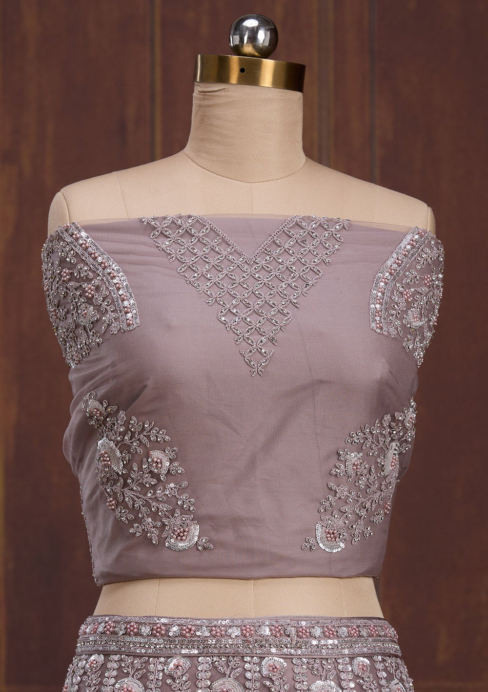 Lavender Cording Net Readymade Lehenga-Koskii