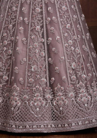 Lavender Cording Net Readymade Lehenga-Koskii