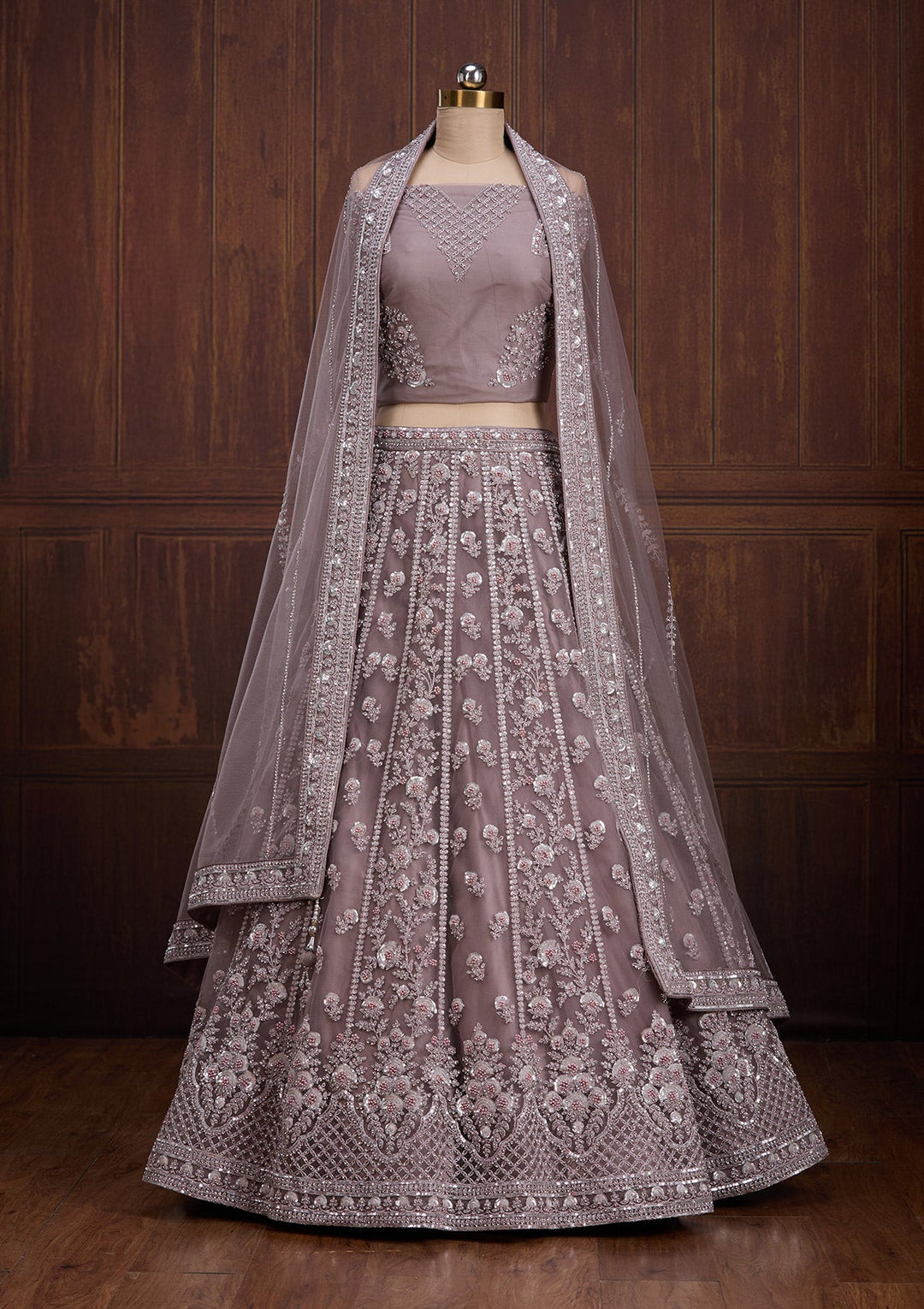 Lavender Cording Net Readymade Lehenga-Koskii