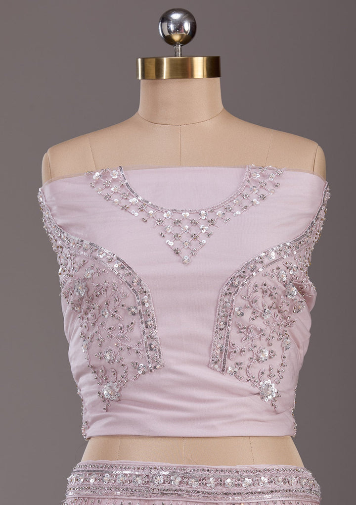Baby Pink Cording Net Readymade Lehenga-Koskii
