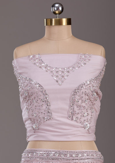 Baby Pink Cording Net Readymade Lehenga-Koskii
