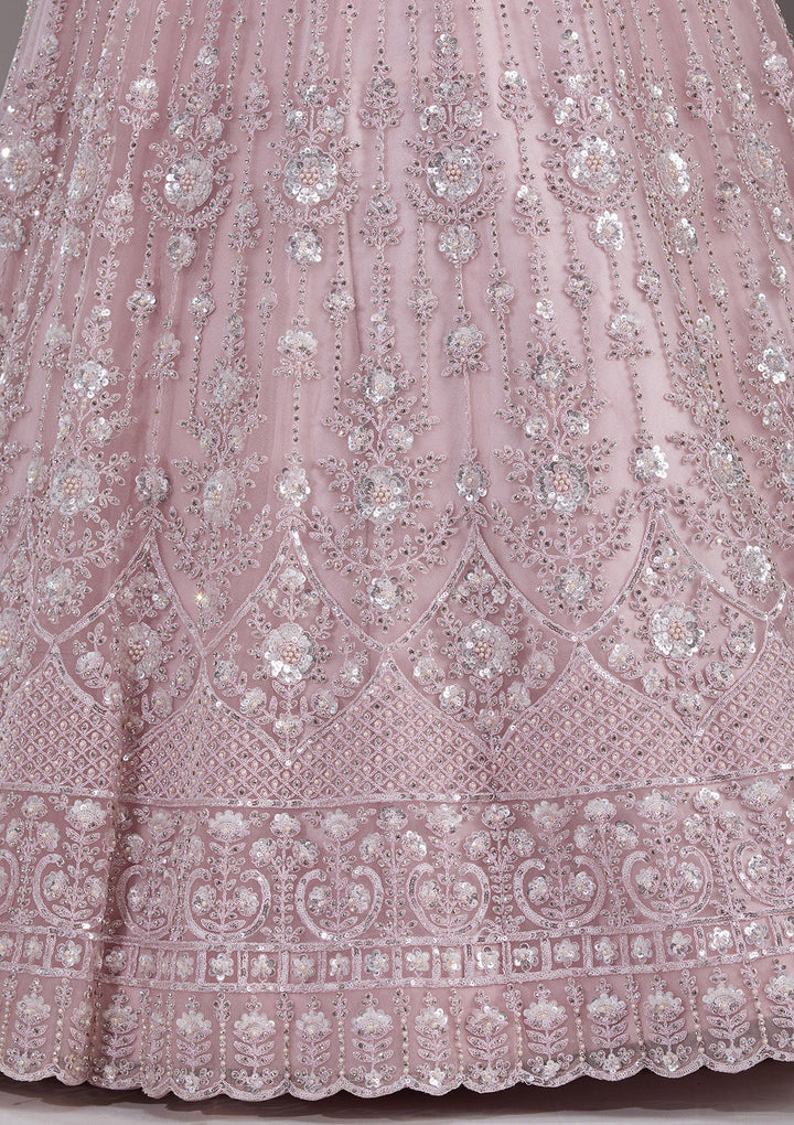 Baby Pink Cording Net Readymade Lehenga-Koskii