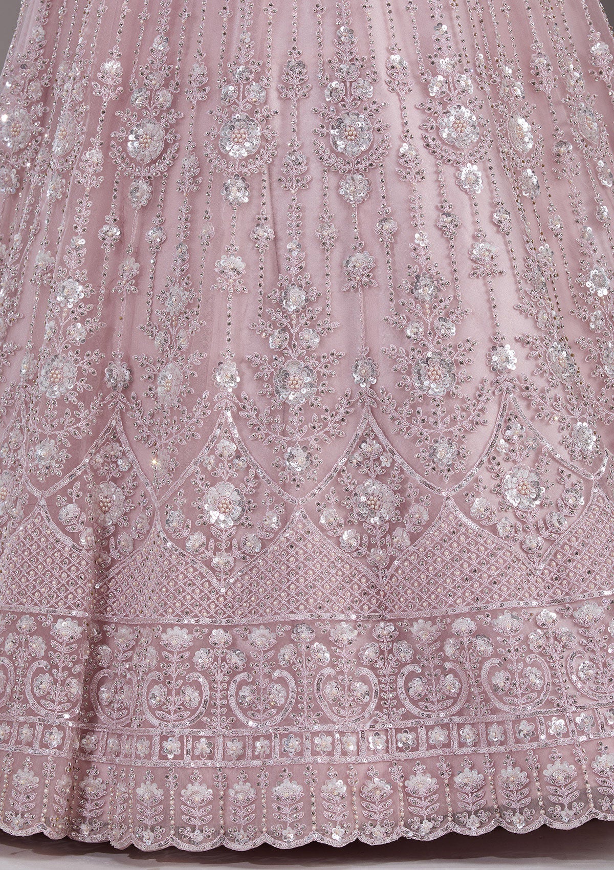 Baby Pink Cording Net Readymade Lehenga-Koskii