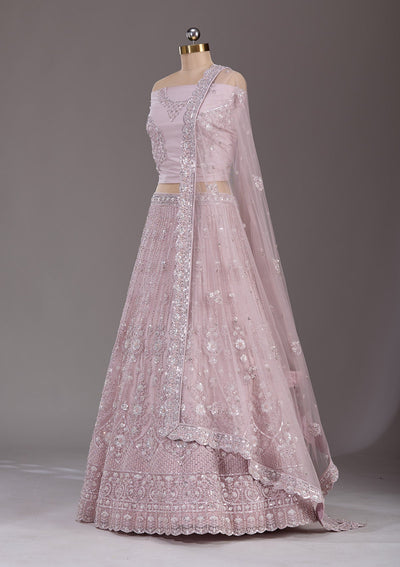 Baby Pink Cording Net Readymade Lehenga-Koskii