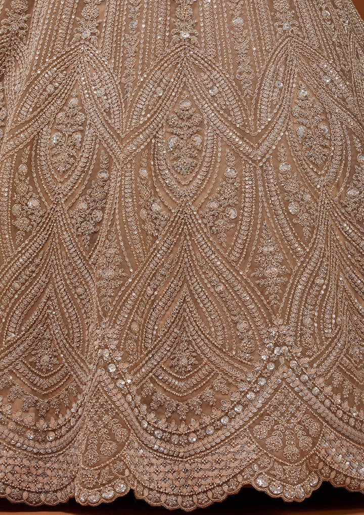 Beige Zariwork (Silver) Net Readymade Lehenga_Koskii