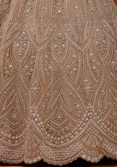 Beige Zariwork (Silver) Net Readymade Lehenga_Koskii