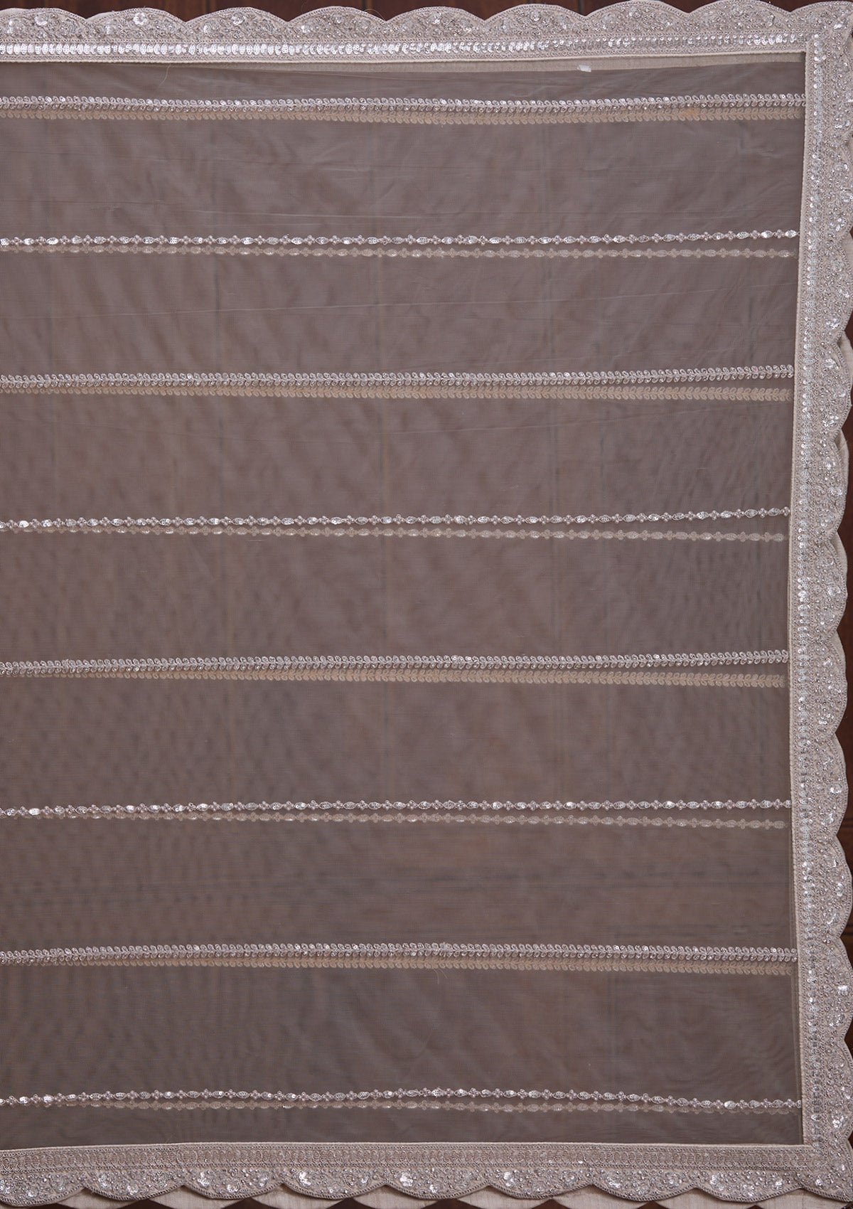 Light Grey Cording Net Readymade Lehenga-Koskii