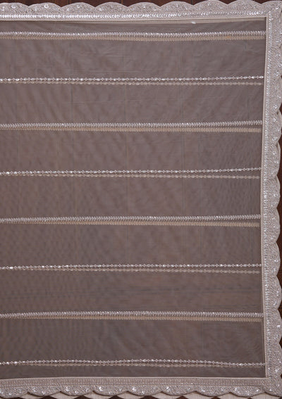 Light Grey Cording Net Readymade Lehenga-Koskii