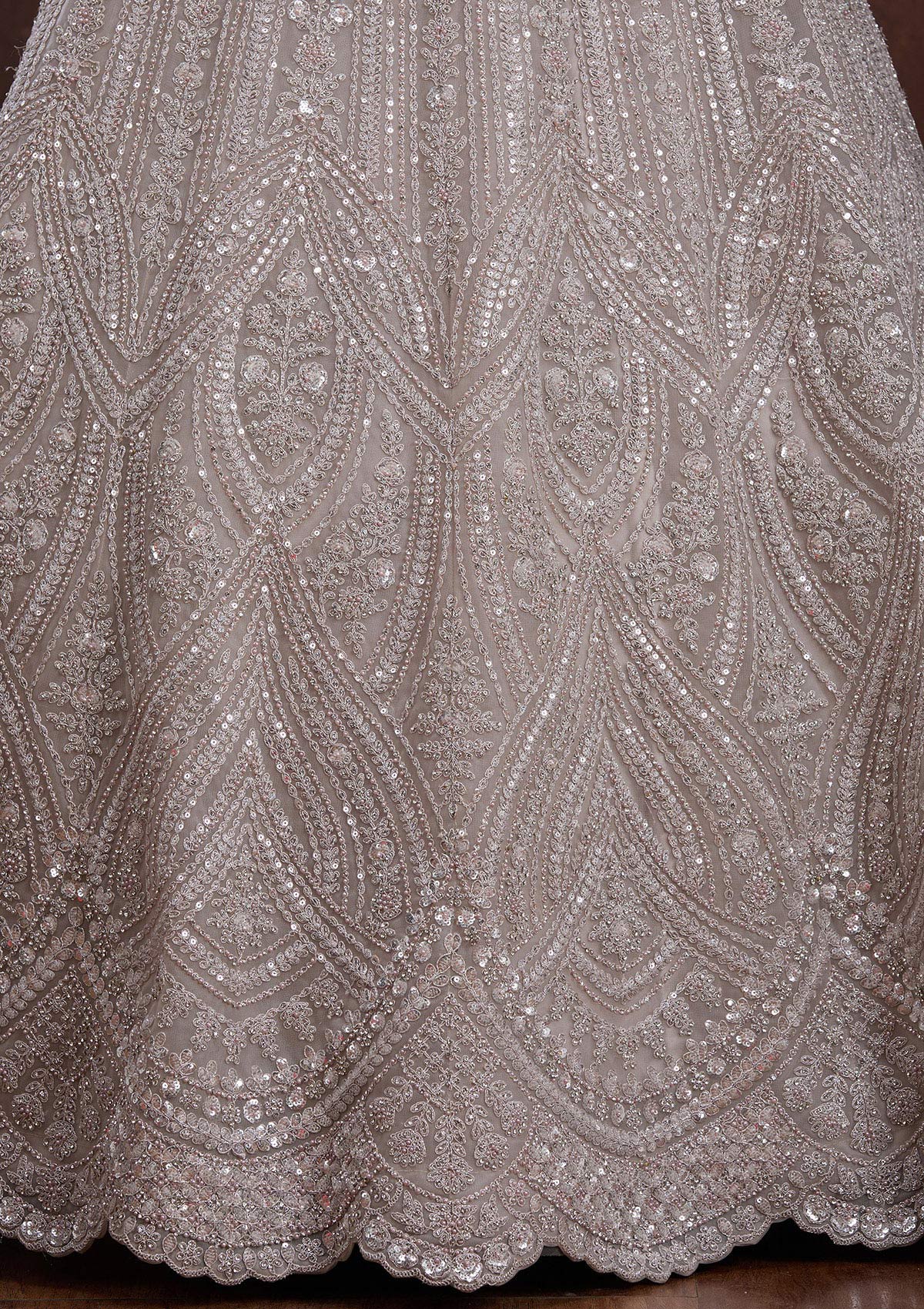 Light Grey Cording Net Readymade Lehenga-Koskii