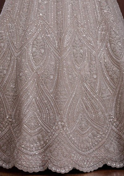 Light Grey Cording Net Readymade Lehenga-Koskii