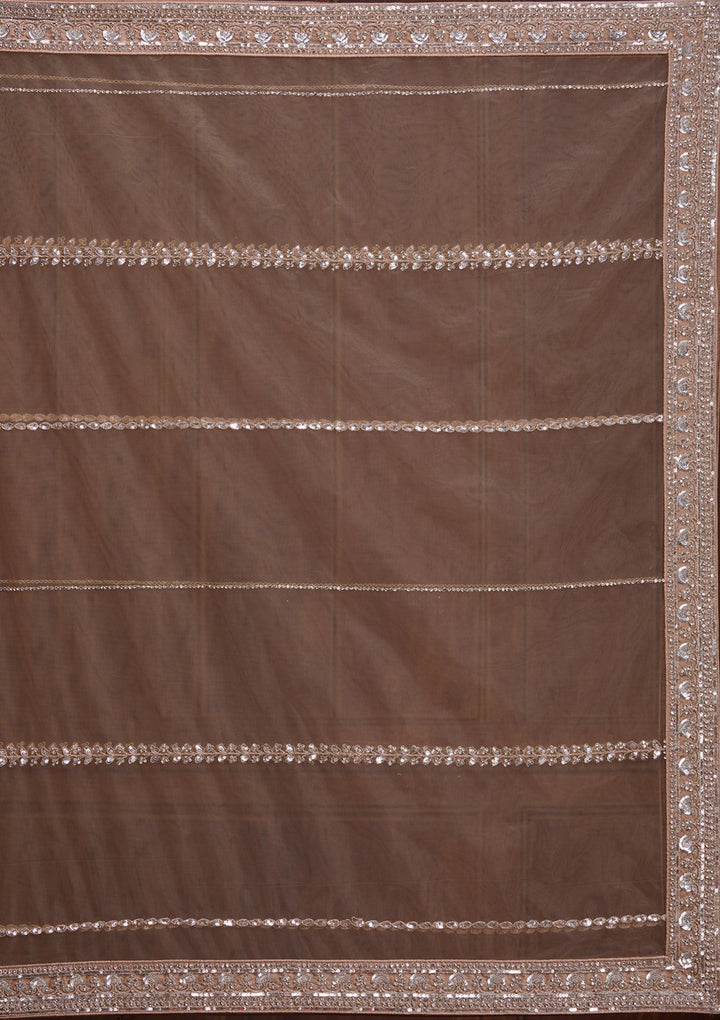 Beige Cording Net Readymade Lehenga-Koskii