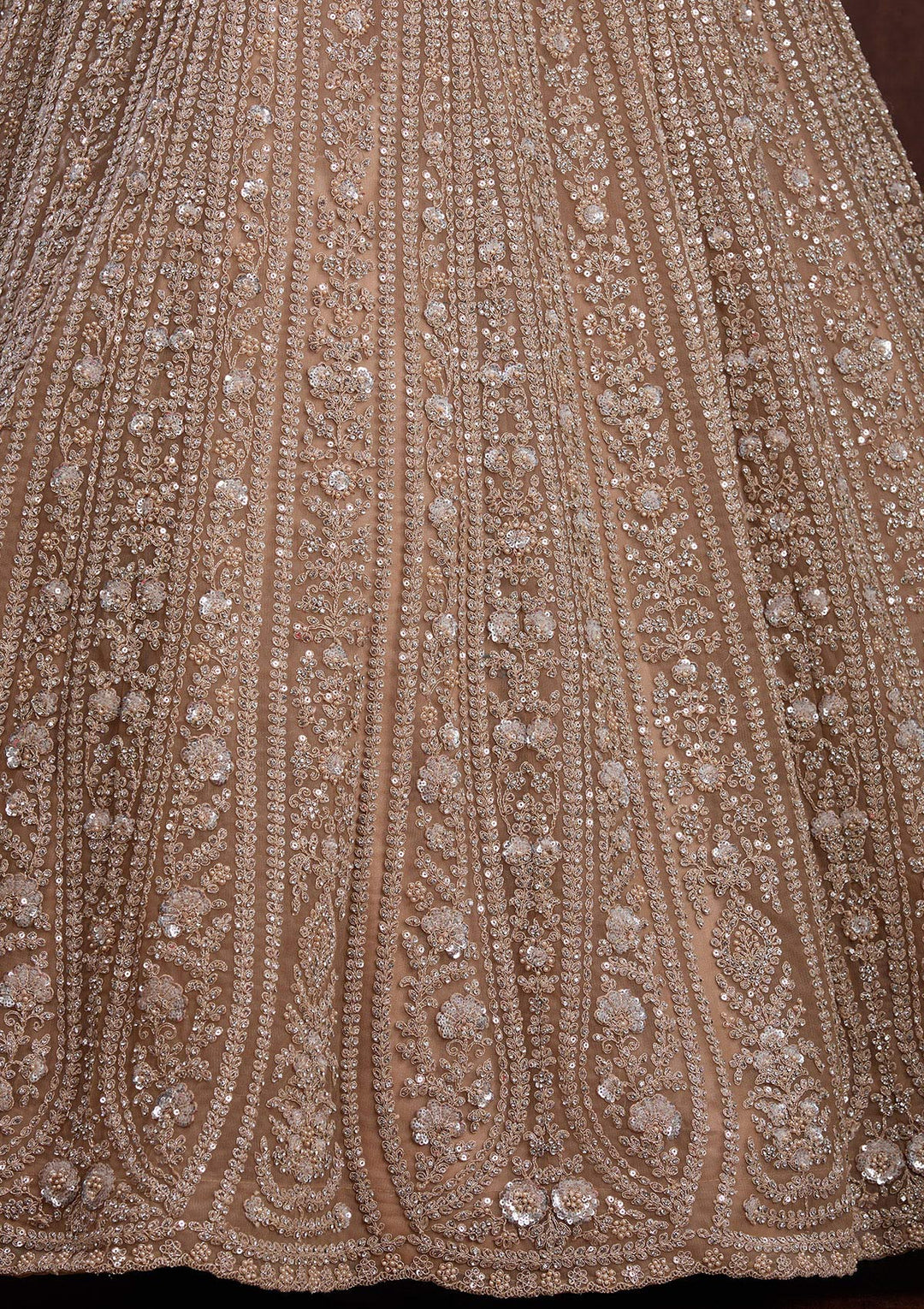 Beige Cording Net Readymade Lehenga-Koskii