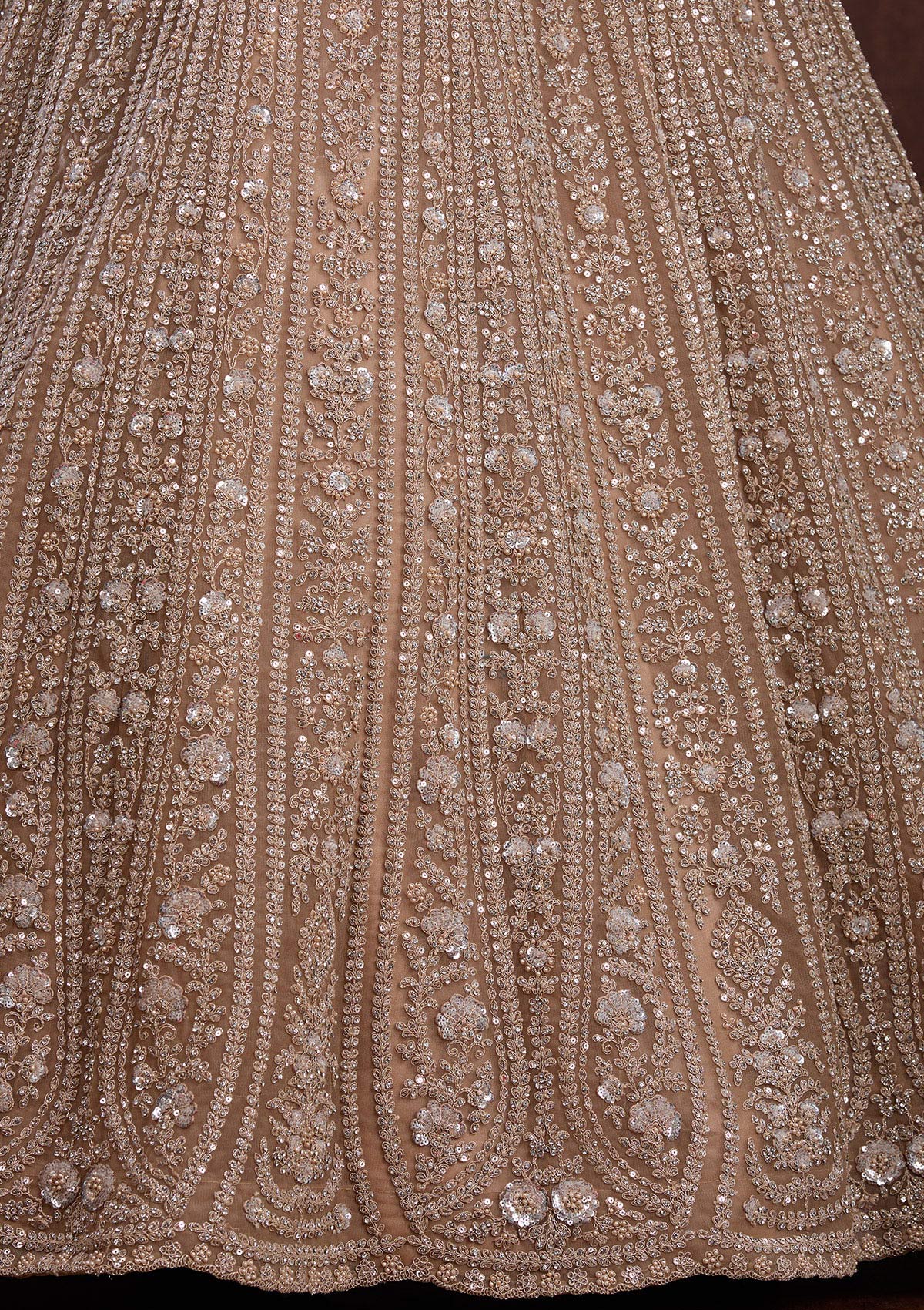 Beige Cording Net Readymade Lehenga-Koskii