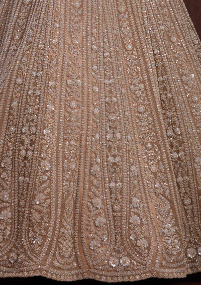 Beige Cording Net Readymade Lehenga-Koskii