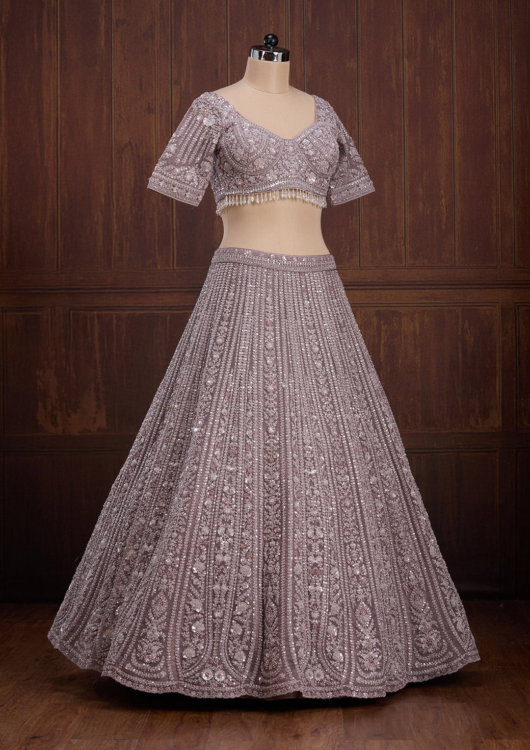 Lavender Cording Net Readymade Lehenga-Koskii