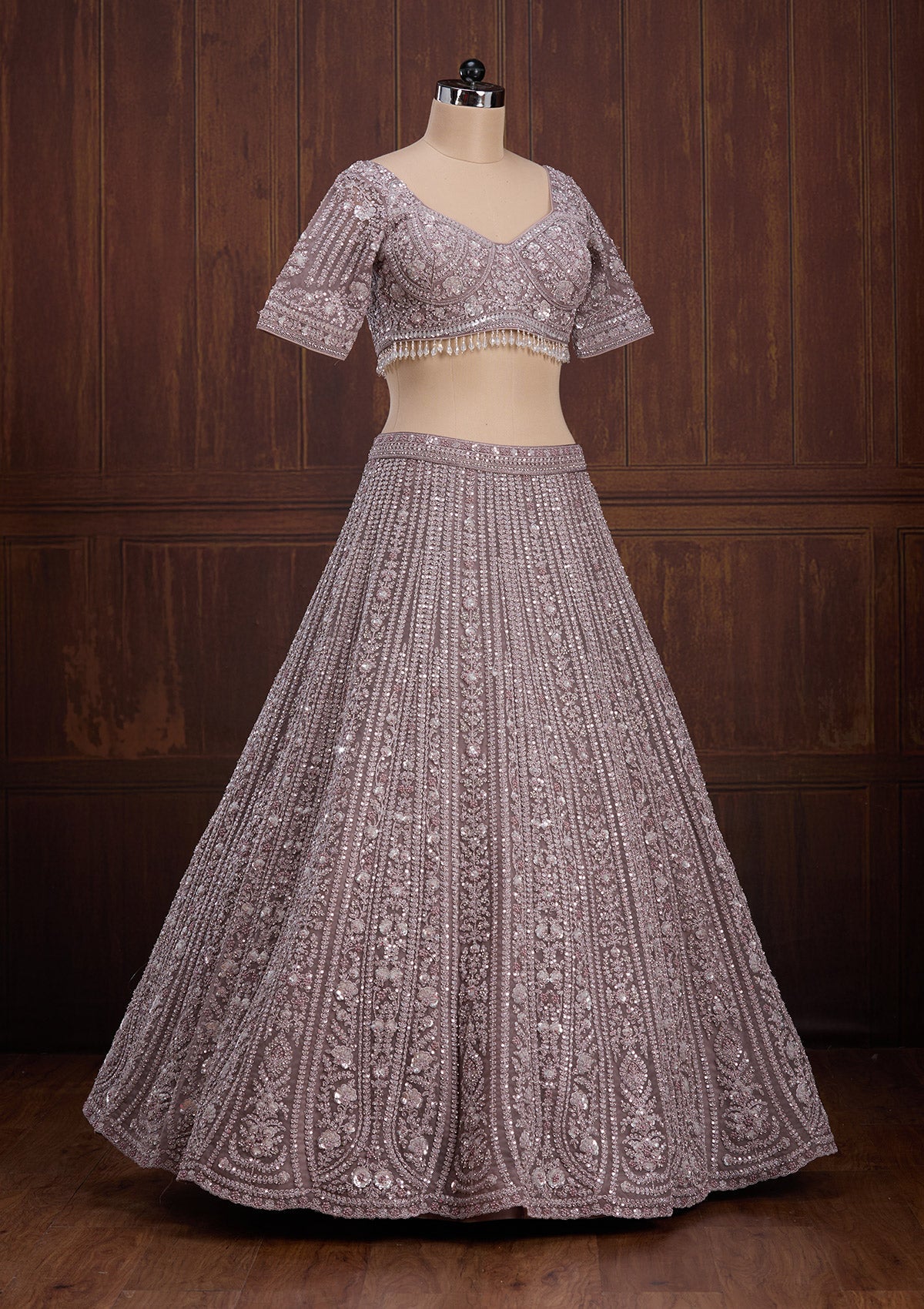 Lavender Cording Net Readymade Lehenga-Koskii