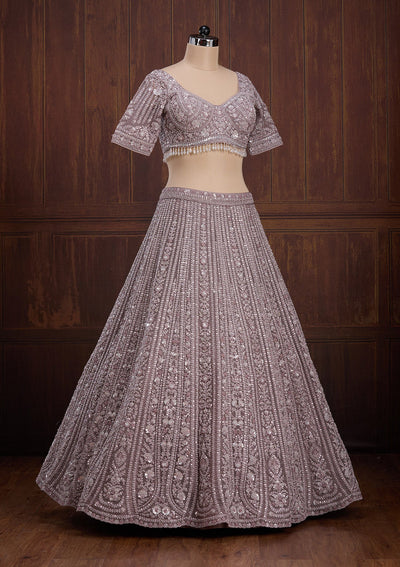 Lavender Cording Net Readymade Lehenga-Koskii