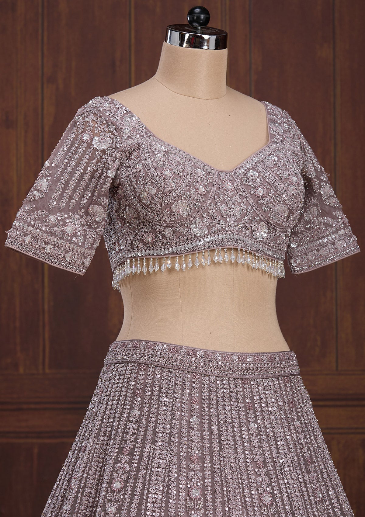 Lavender Cording Net Readymade Lehenga-Koskii