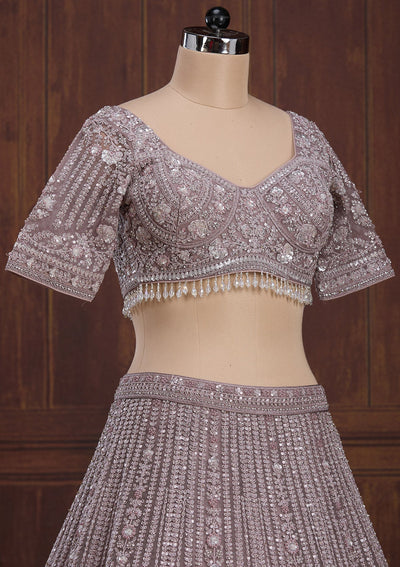 Lavender Cording Net Readymade Lehenga-Koskii