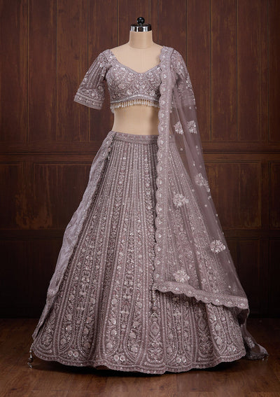 Lavender Cording Net Readymade Lehenga-Koskii