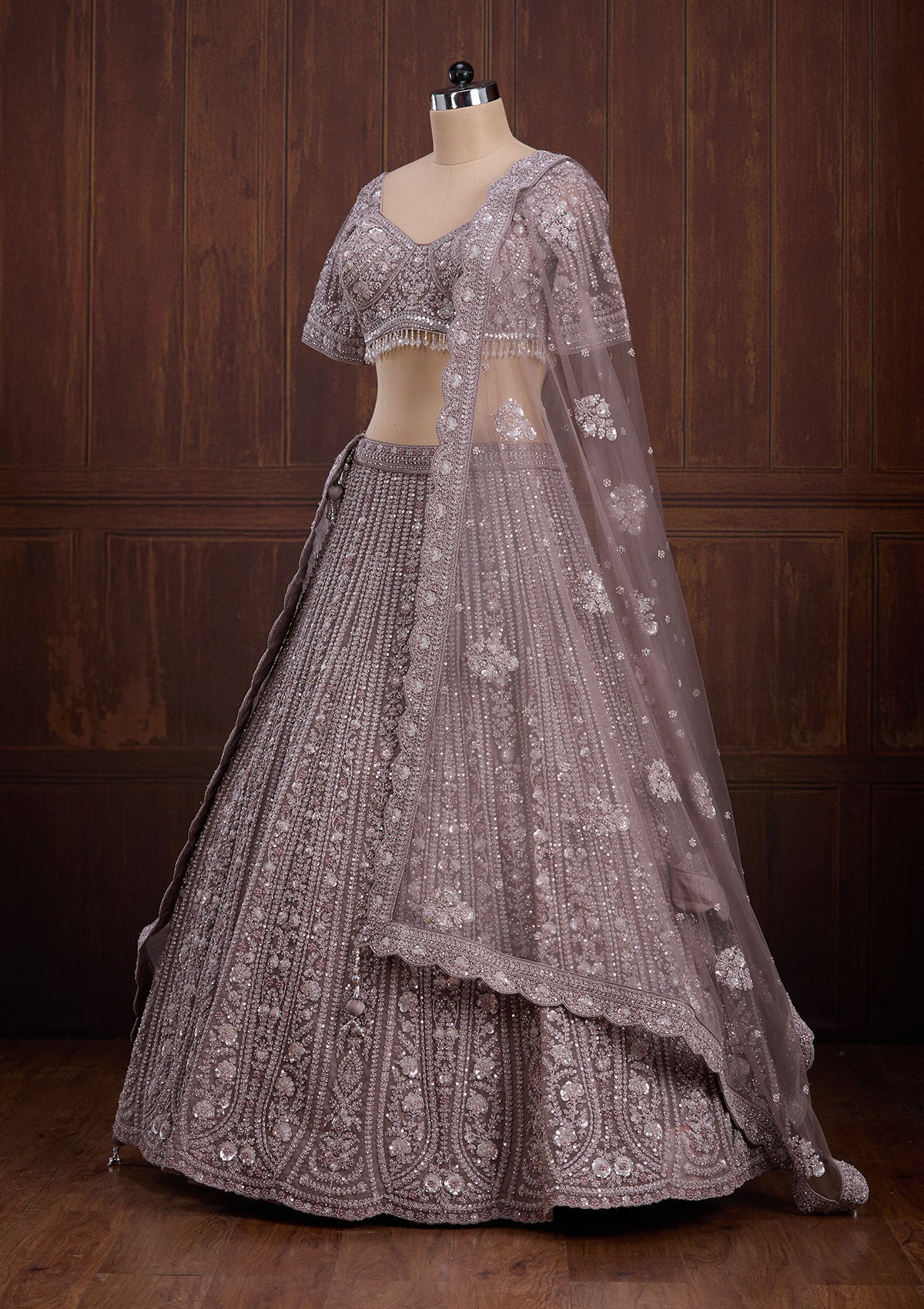 Lavender Cording Net Readymade Lehenga-Koskii