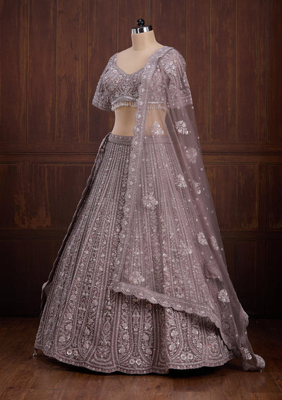 Lavender Cording Net Readymade Lehenga-Koskii