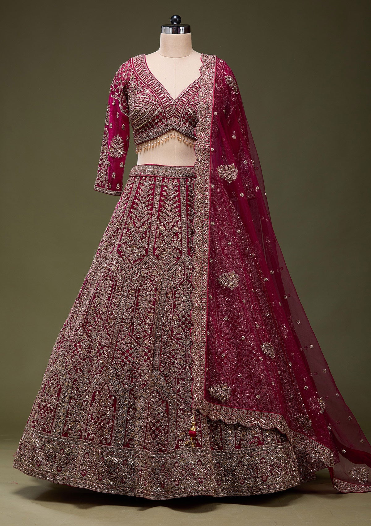 Maroon Zariwork (Gold) Net Readymade Lehenga_Koskii