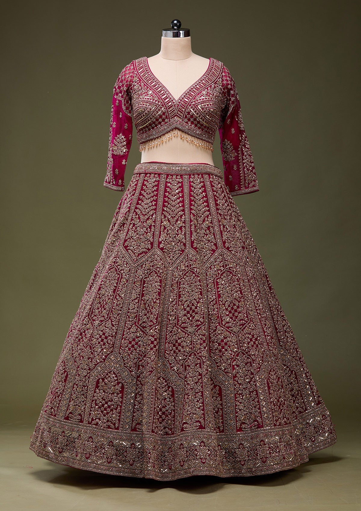 Maroon Zariwork (Gold) Net Readymade Lehenga_Koskii