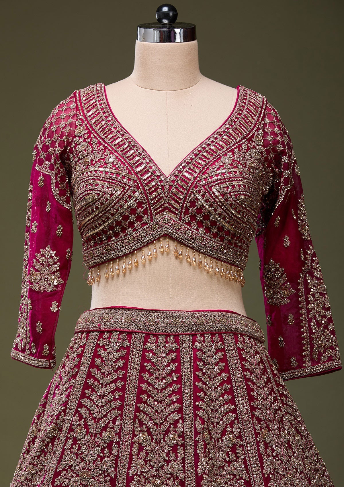 Maroon Zariwork (Gold) Net Readymade Lehenga_Koskii