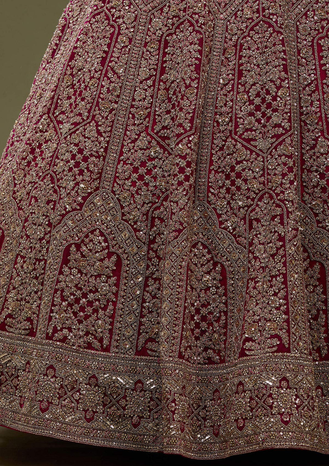 Maroon Zariwork (Gold) Net Readymade Lehenga_Koskii