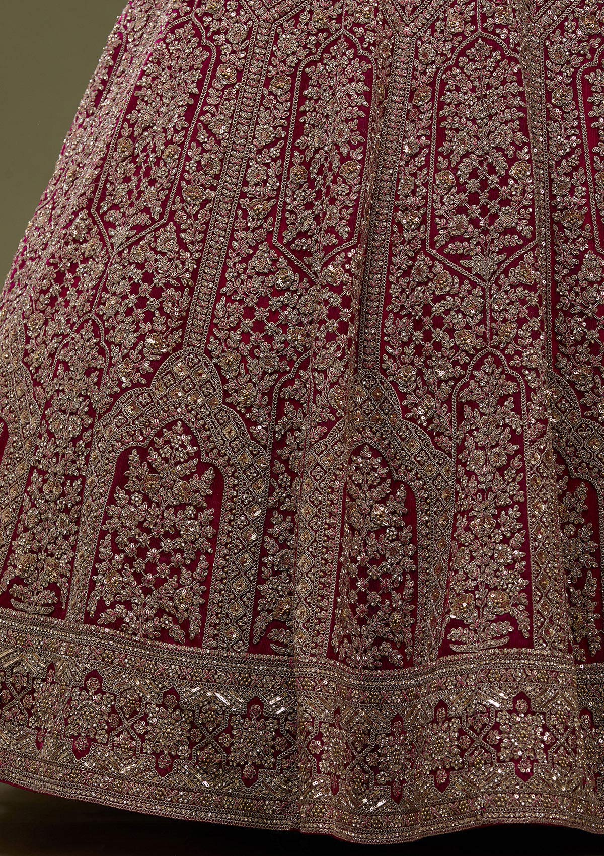 Maroon Zariwork (Gold) Net Readymade Lehenga_Koskii