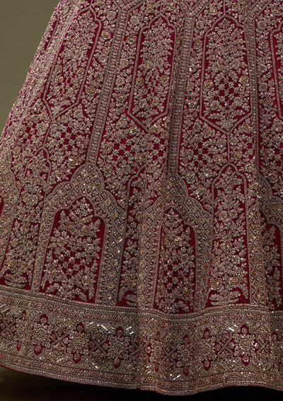 Maroon Zariwork (Gold) Net Readymade Lehenga_Koskii