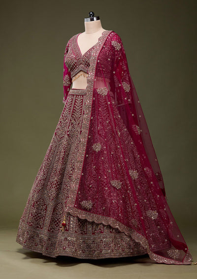 Maroon Zariwork (Gold) Net Readymade Lehenga_Koskii