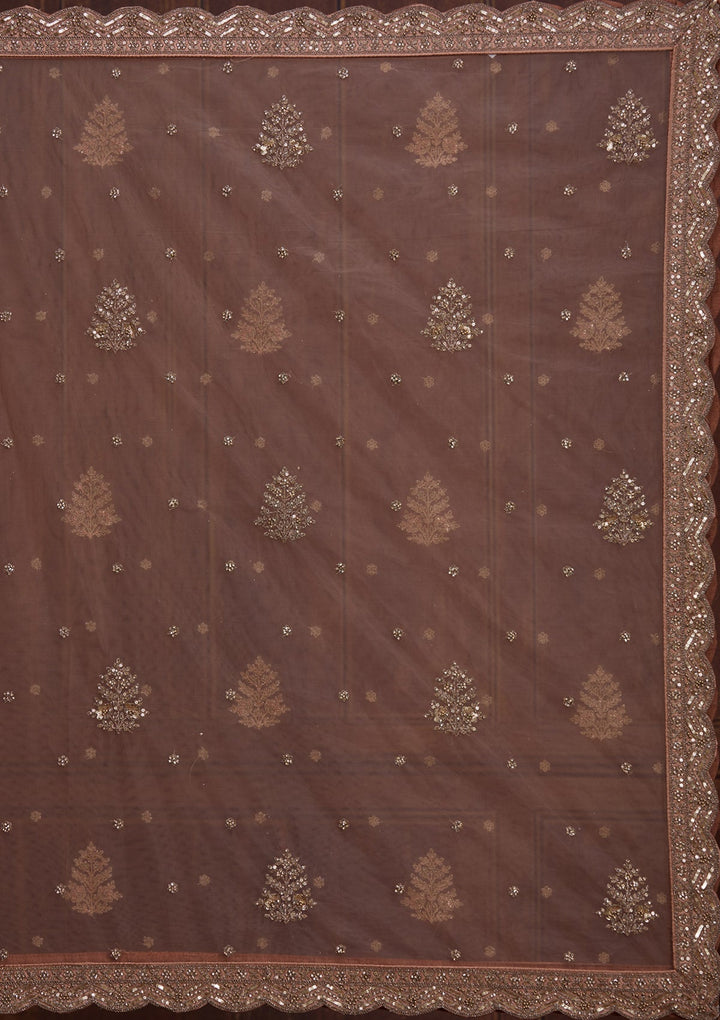 Peach Cording Net Readymade Lehenga-Koskii