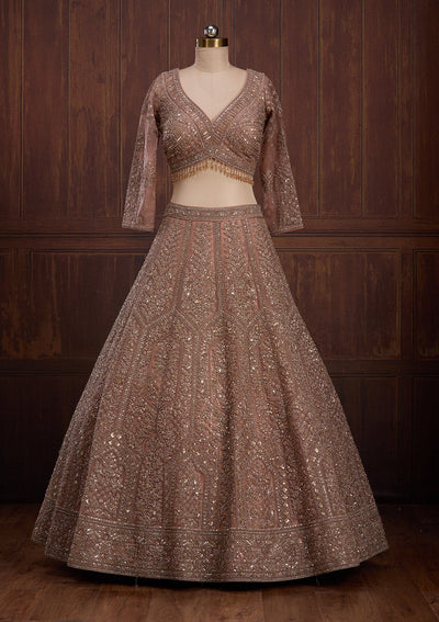 Peach Cording Net Readymade Lehenga-Koskii