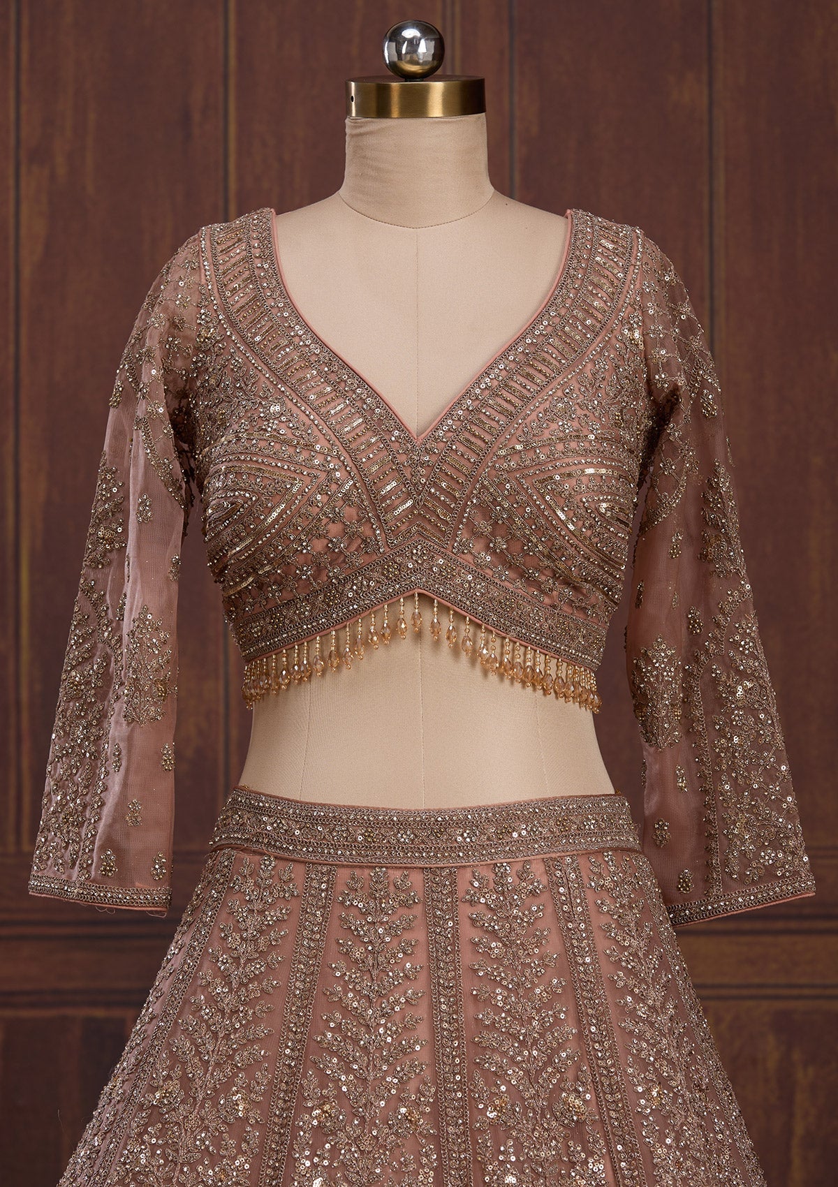Peach Cording Net Readymade Lehenga-Koskii