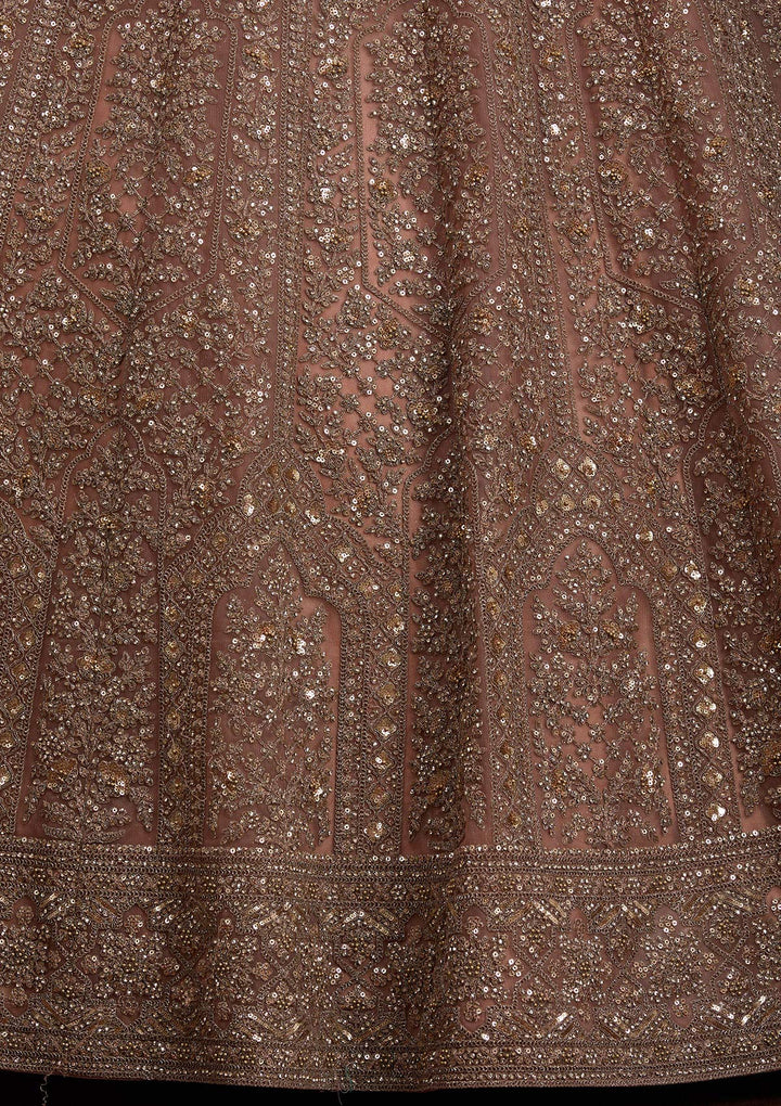 Peach Cording Net Readymade Lehenga-Koskii
