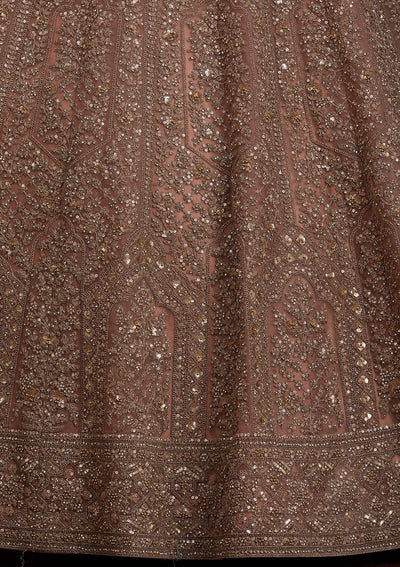 Peach Cording Net Readymade Lehenga-Koskii