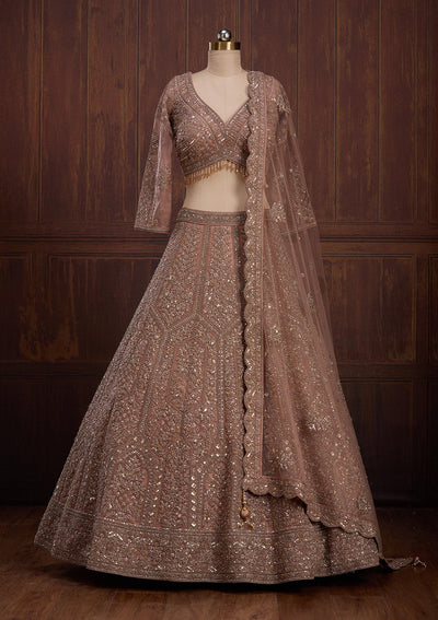 Peach Cording Net Readymade Lehenga-Koskii