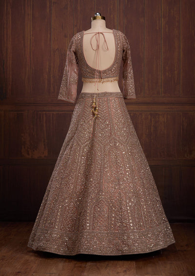Peach Cording Net Readymade Lehenga-Koskii