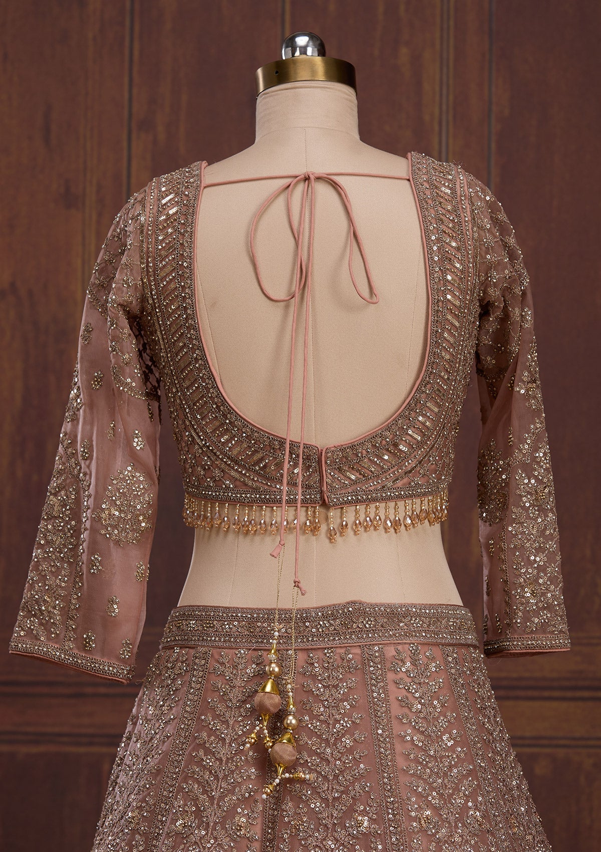 Peach Cording Net Readymade Lehenga-Koskii
