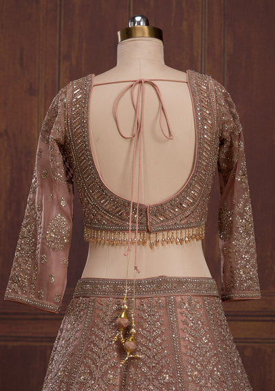 Peach Cording Net Readymade Lehenga-Koskii